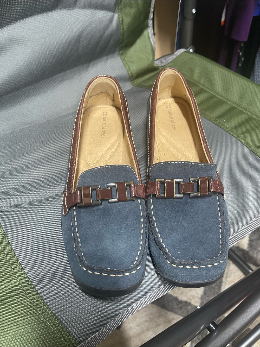 Naturalizer Women's Blue Suede Loafer Flats with Buckle Detail size 11M